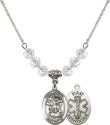 Saint Michael the Archangel 1st Responder Birthstone Necklace | 3/4 inch | 6mm Beads