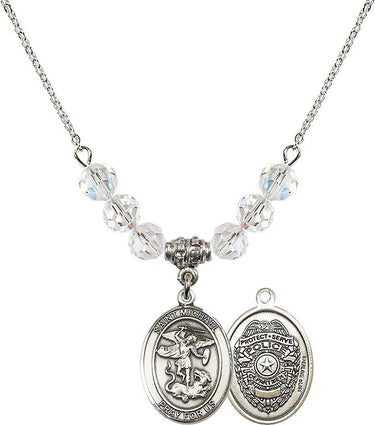 Saint Michael the Archangel Policeman Birthstone Necklace | 3/4 inch | 6mm Beads