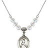 Saint Christopher Birthstone Necklace | 3/4 inch | 6mm Beads  Crystal Sterling Silver