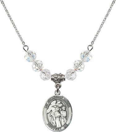 Guardian Angel w/Children Birthstone Necklace | 3/4 inch | 6mm Beads