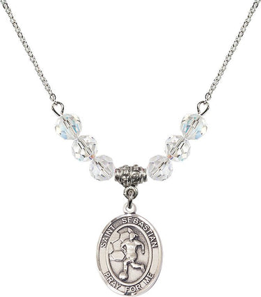 Saint Sebastian Women's Soccer Birthstone Necklace | 3/4 inch | 6mm Beads