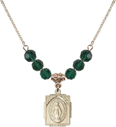 Sterling Miraculous Medal Birthstone Necklace | 5/8 inch | 6mm Beads