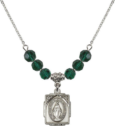 Sterling Miraculous Medal Birthstone Necklace | 5/8 inch | 6mm Beads