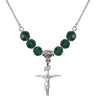 Crucifix Birthstone Necklace | 1 inch | 6mm Beads  Emerald Sterling Silver
