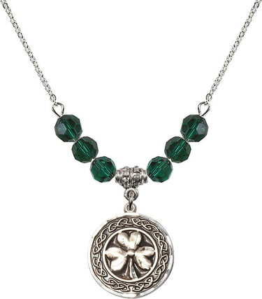 Shamrock w/ Celtic Border Birthstone Necklace | 3/4 inch | 6mm Beads