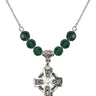 Cross Birthstone Necklace | 1 inch | 6mm Beads  Emerald Sterling Silver