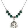 Saint Brendan the Navigator Birthstone Necklace | 3/4 inch | 6mm Beads  Emerald Sterling Silver