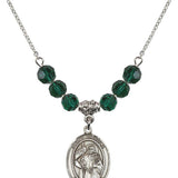 Saint Ursula Birthstone Necklace | 3/4 inch | 6mm Beads  Emerald Sterling Silver