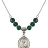 Saint Alice Birthstone Necklace | 3/4 inch | 6mm Beads  Emerald Sterling Silver