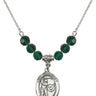 Saint Christopher Birthstone Necklace | 3/4 inch | 6mm Beads  Emerald Sterling Silver