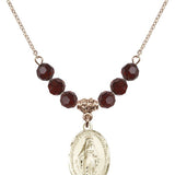 Miraculous Medal Birthstone Necklace | 3/4 inch | 6mm Beads  Garnet 14kt Gold Filled