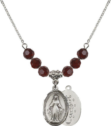 Beads Miraculous Medal Birthstone Necklace | 3/4 inch | 6mm Beads | N30-0015M