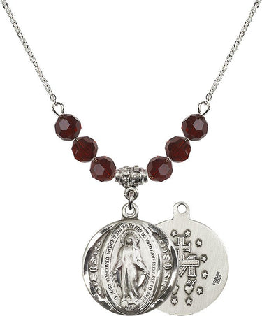 Miraculous Medal Birthstone Necklace | 7/8 inch | 6mm Beads | N30-0017M