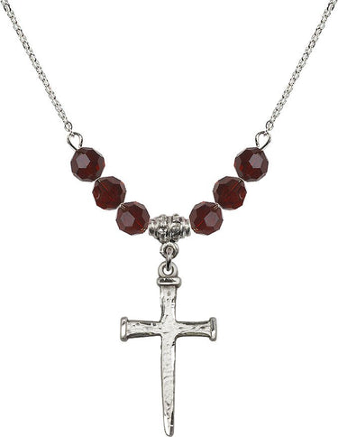 Nail Cross Birthstone Necklace | 1 1/8 inch | 6mm Beads