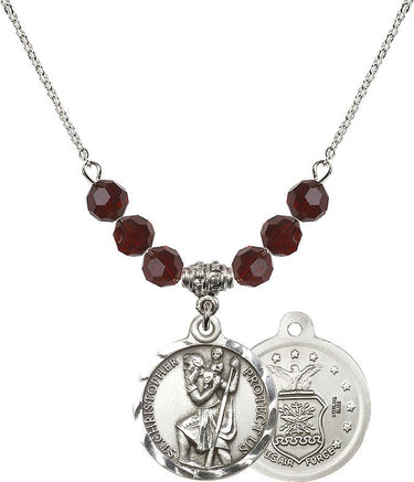 Saint Christopher Air Force Birthstone Necklace | 7/8 inch | 6mm Beads