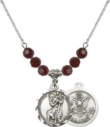 Saint Christopher Army Birthstone Necklace | 7/8 inch | 6mm Beads