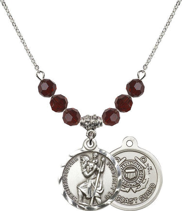 Saint Christopher Coast Guard Birthstone Necklace | 7/8 inch | 6mm Beads