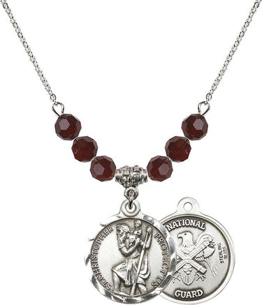 Saint Christopher Nat'l Guard Birthstone Necklace | 7/8 inch | 6mm Beads
