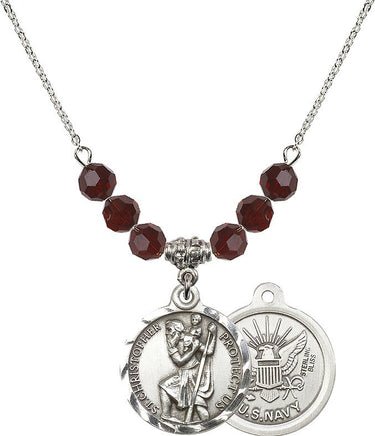 Saint Christopher Navy Birthstone Necklace | 7/8 inch | 6mm Beads