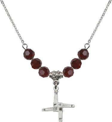 St. Brigid of Ireland Cross Birthstone Necklace | 5/8 inch | 6mm Beads