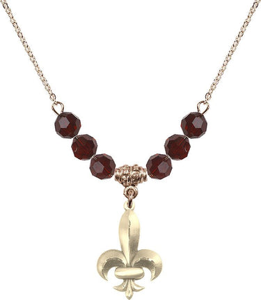 Fleur de Lis Birthstone Necklace | 3/4 inch | 6mm Beads