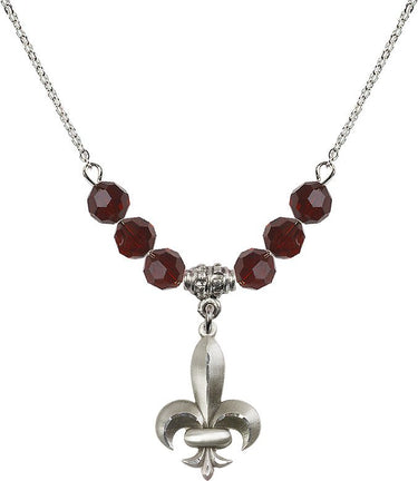 Fleur de Lis Birthstone Necklace | 3/4 inch | 6mm Beads