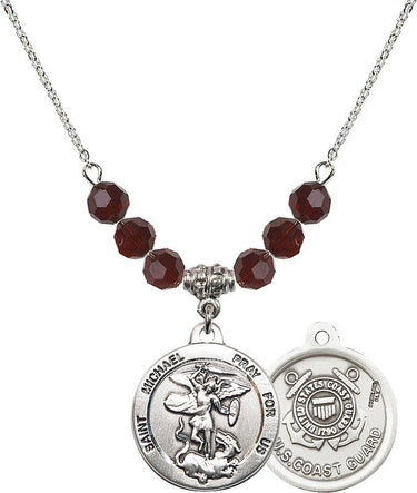 Saint Michael the Archangel Coast Guard Birthstone Necklace | 7/8 inch
