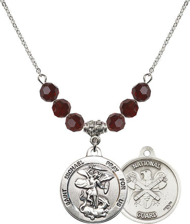 Saint Michael the Archangel Nat'l Guard Birthstone Necklace | 7/8 inch