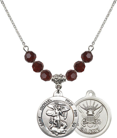 Saint Michael the Archangel Navy Birthstone Necklace | 7/8 inch