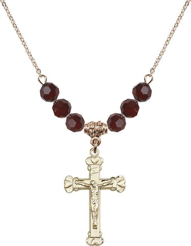 Crucifix Birthstone Necklace | 1 1/8 inch | 6mm Beads | N30-0620