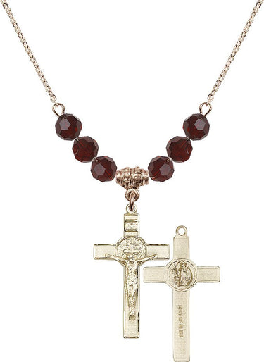 St. Benedict Crucifix Birthstone Necklace | 1 1/8 inch | 6mm Beads