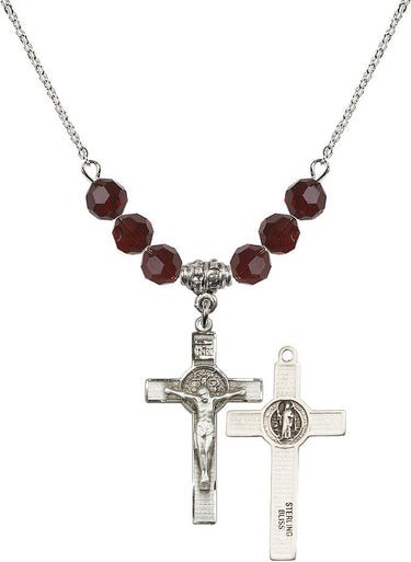 St. Benedict Crucifix Birthstone Necklace | 1 1/8 inch | 6mm Beads