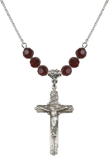 Crucifix Birthstone Necklace | 1 3/8 inch | 6mm Beads | N30-0655