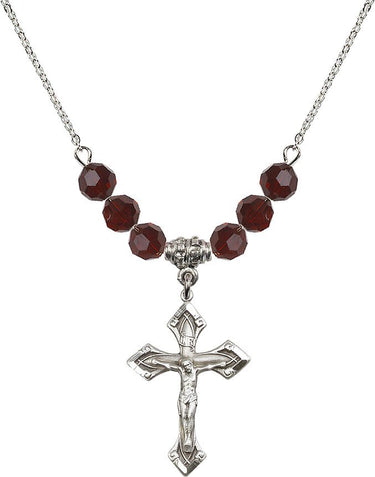 Crucifix Birthstone Necklace | 1 1/8 inch | 6mm Beads | N30-0663