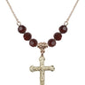Crucifix Birthstone Necklace | 1 1/8 inch | 6mm Beads  Garnet 14kt Gold Filled