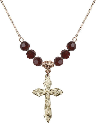 Sterling Crucifix Birthstone Necklace | 1 1/8 inch | 6mm Beads