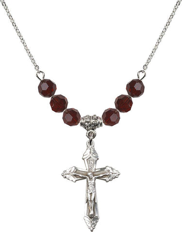 Sterling Crucifix Birthstone Necklace | 1 1/8 inch | 6mm Beads
