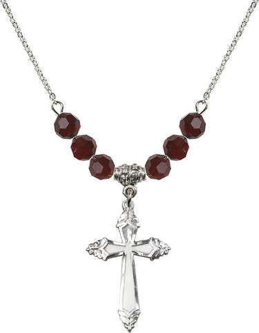 Beads Cross Birthstone Necklace | 1 1/8 inch | 6mm Beads | N30-0665Y