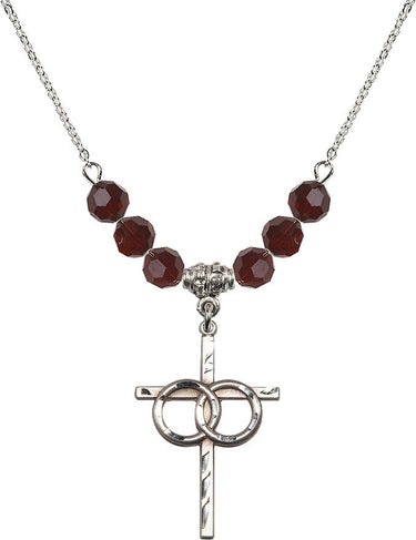 Wedding Rings Cross Birthstone Necklace | 1 1/8 inch | 6mm Beads