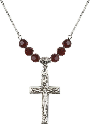 Women's Crucifix Birthstone Necklace | 1 1/4 inch | 6mm Beads