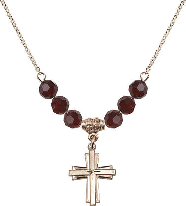 Women's Cross Birthstone Necklace | 3/4 inch | 6mm Beads