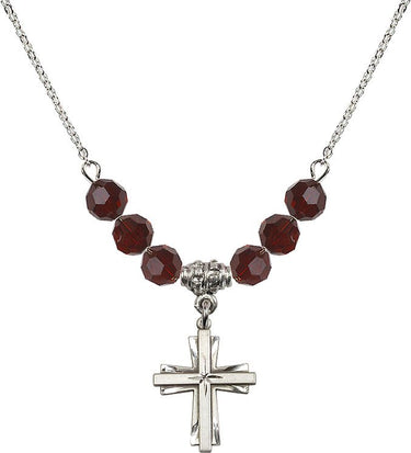Women's Cross Birthstone Necklace | 3/4 inch | 6mm Beads