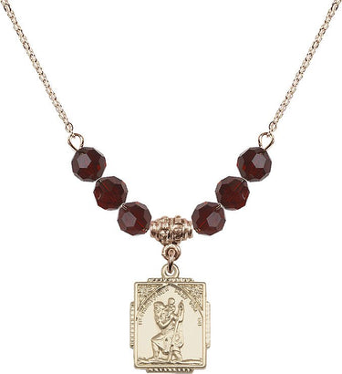 Saint Christopher Birthstone Necklace | 3/4 inch | 6mm Beads | N30-0804C