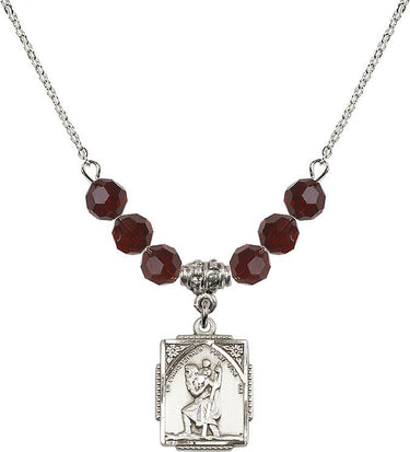 Saint Christopher Birthstone Necklace | 3/4 inch | 6mm Beads | N30-0804C