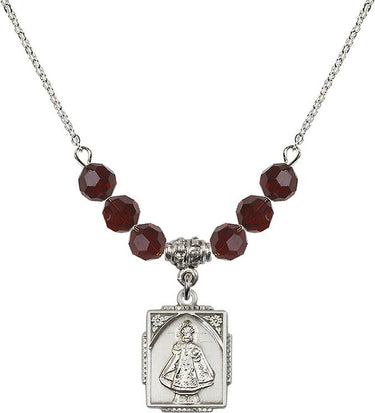 Infant of Prague Birthstone Necklace | 3/4 inch | 6mm Beads | N30-0804I