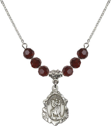 Saint Christopher Birthstone Necklace | 3/4 inch | 6mm Beads | N30-0822C