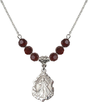 Sterling Divine Mercy Birthstone Necklace | 3/4 inch | 6mm Beads