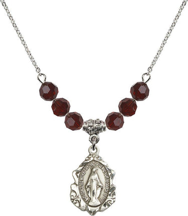 Sterling Miraculous Medal Birthstone Necklace | 3/4 inch | 6mm Beads | N30-0822M