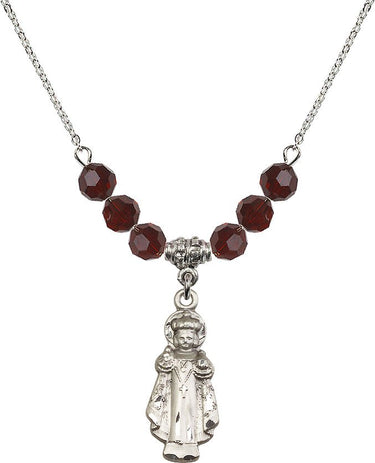 Infant of Prague Birthstone Necklace | 1 inch | 6mm Beads