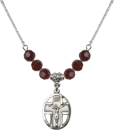 Crucifix Birthstone Necklace | 3/4 inch | 6mm Beads